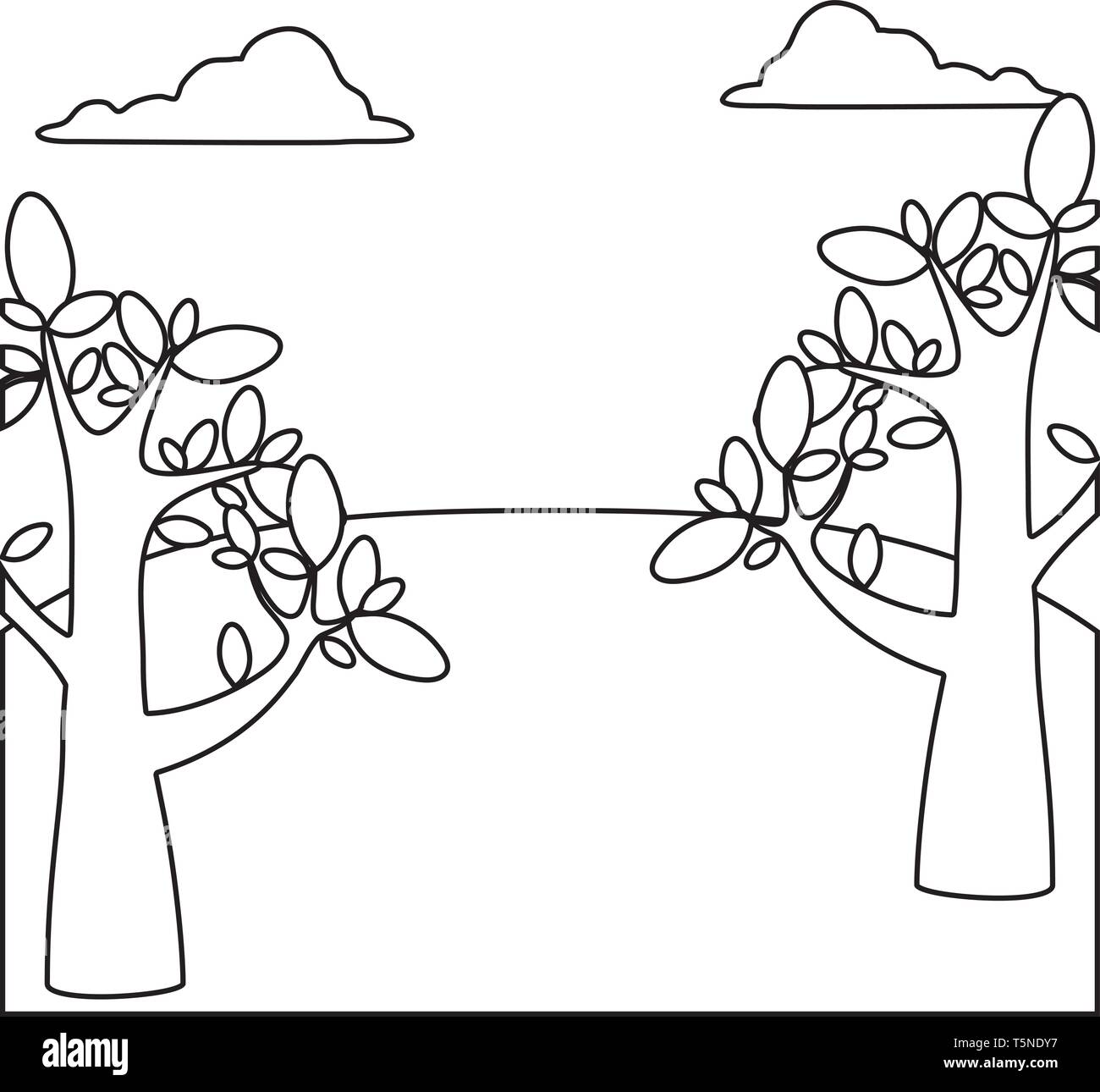 landscape scene nature with tree plant vector illustration design Stock ...