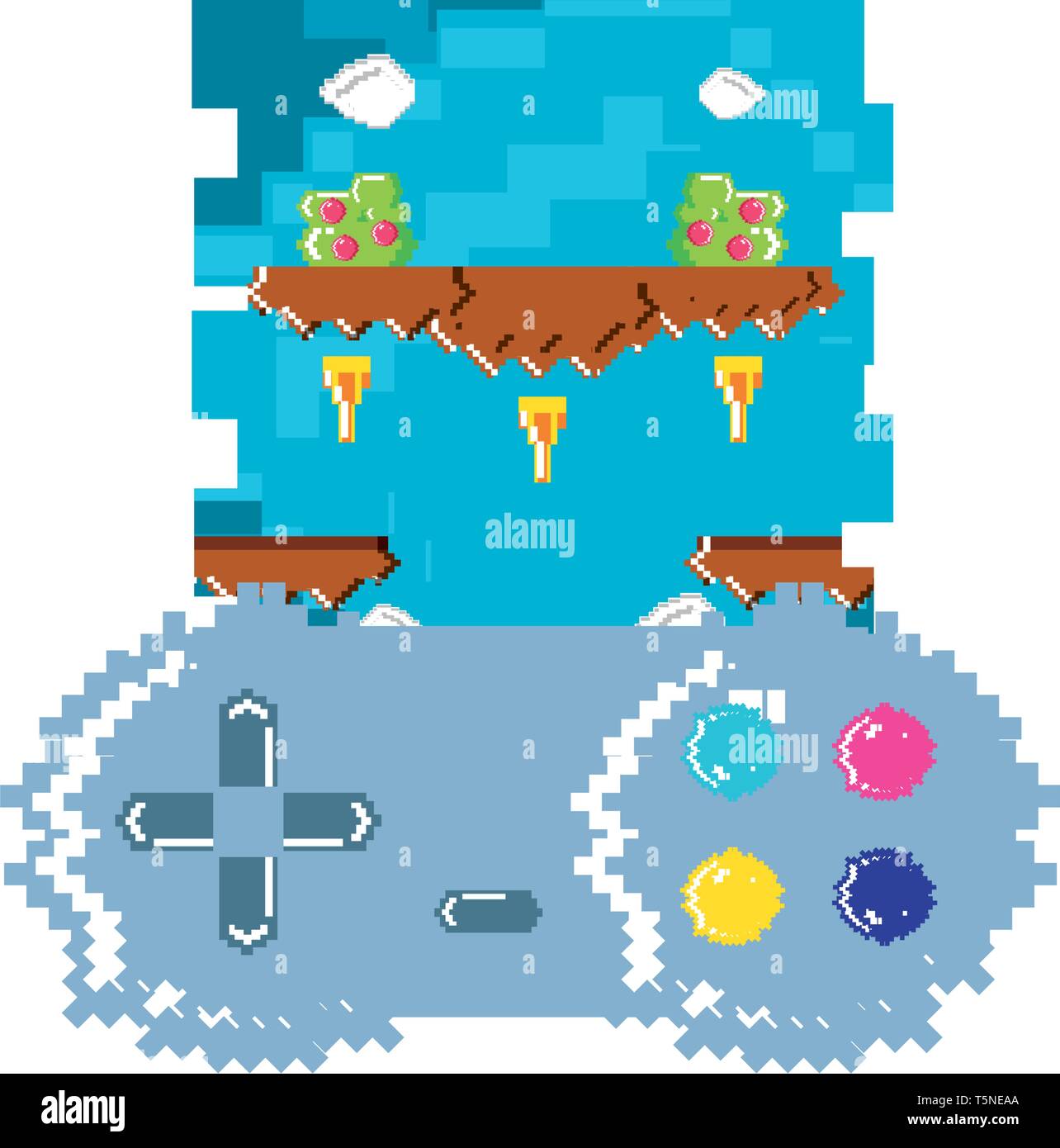 video game control with stage scene pixelated vector illustration ...