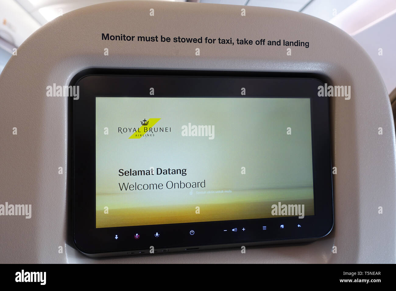 Royal Brunei Airlines In flight  entertainment screen Stock Photo