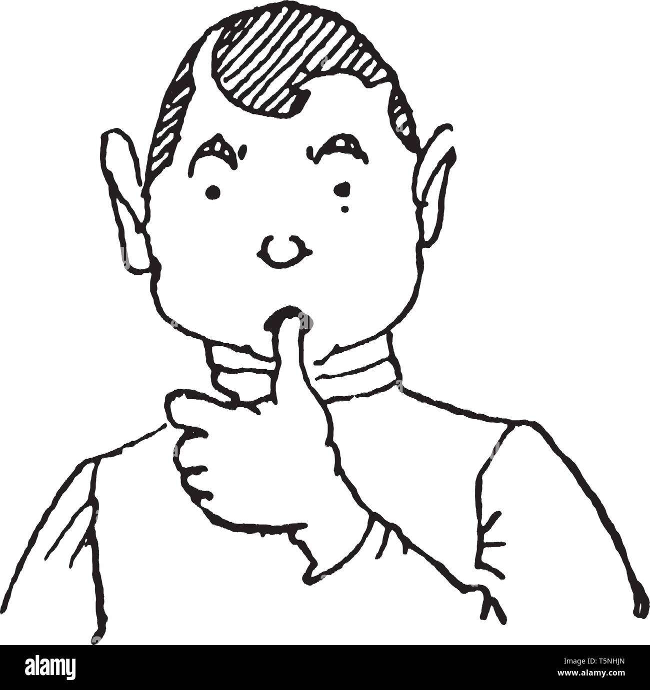 A man sucking thumb, vintage line drawing or engraving illustration Stock Vector