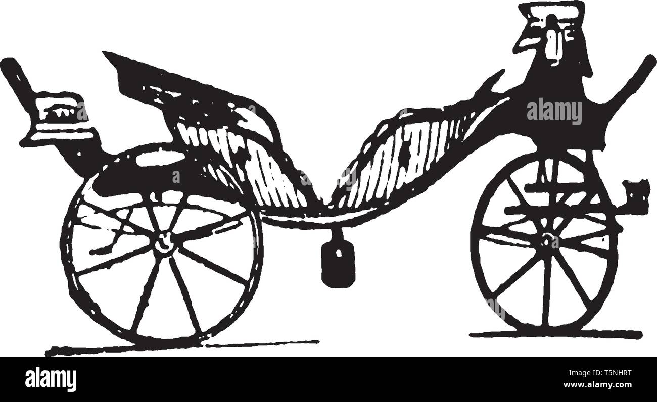 Gladstone is a roomy four wheeled pleasure carriage with a calash top and seats for 4, vintage line drawing or engraving illustration. Stock Vector