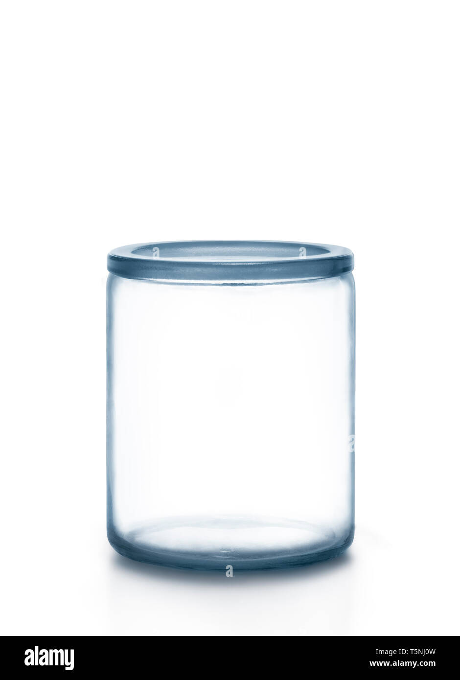 Empty transparent glass jar against white background Stock Photo