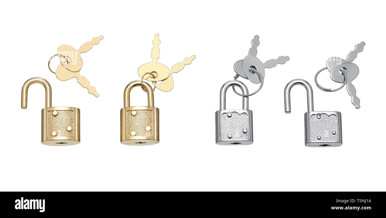 Padlocks and keys isolated on white background Stock Photo Alamy