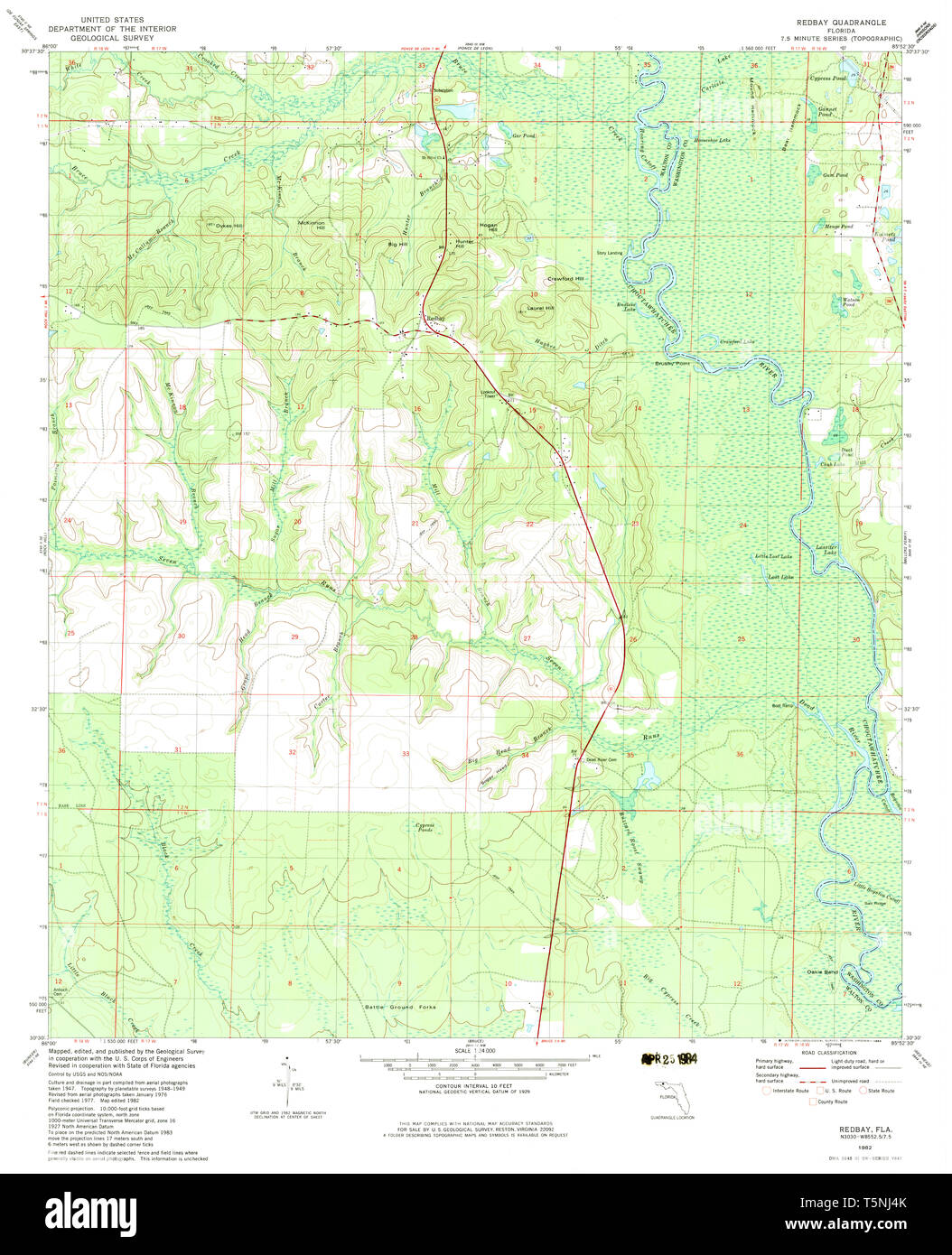 USGS TOPO Map Florida FL Redbay 348279 1982 24000 Restoration Stock Photo