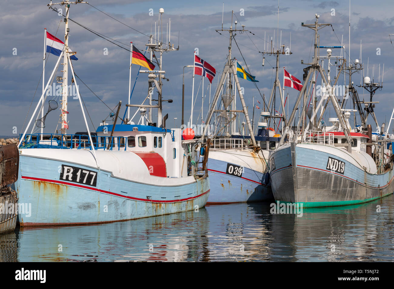 Traditional Danish fishing vessels in Gilleleje Harbour; Denmark Stock Photo