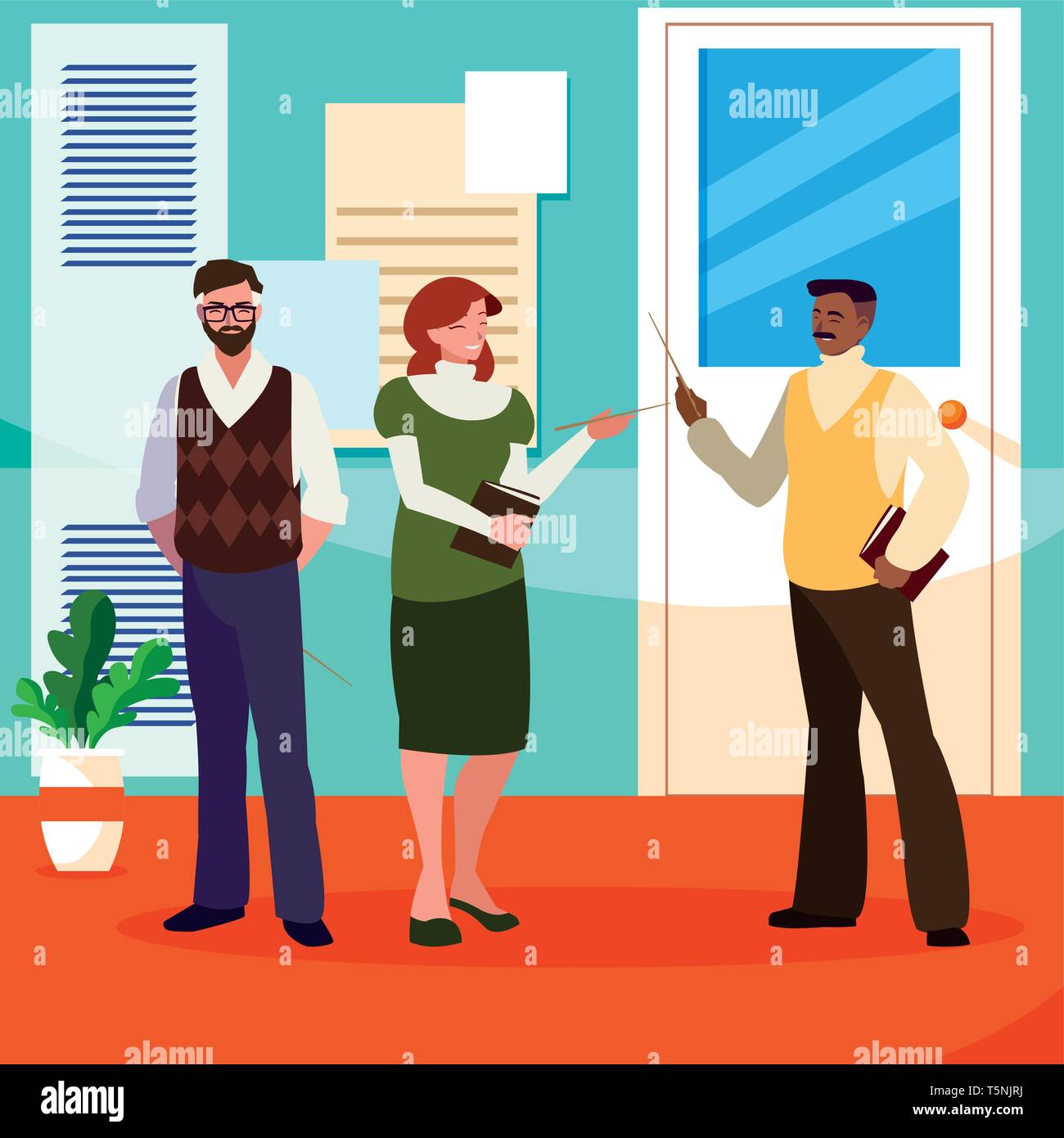 teachers group in the school corridor vector illustration design Stock ...