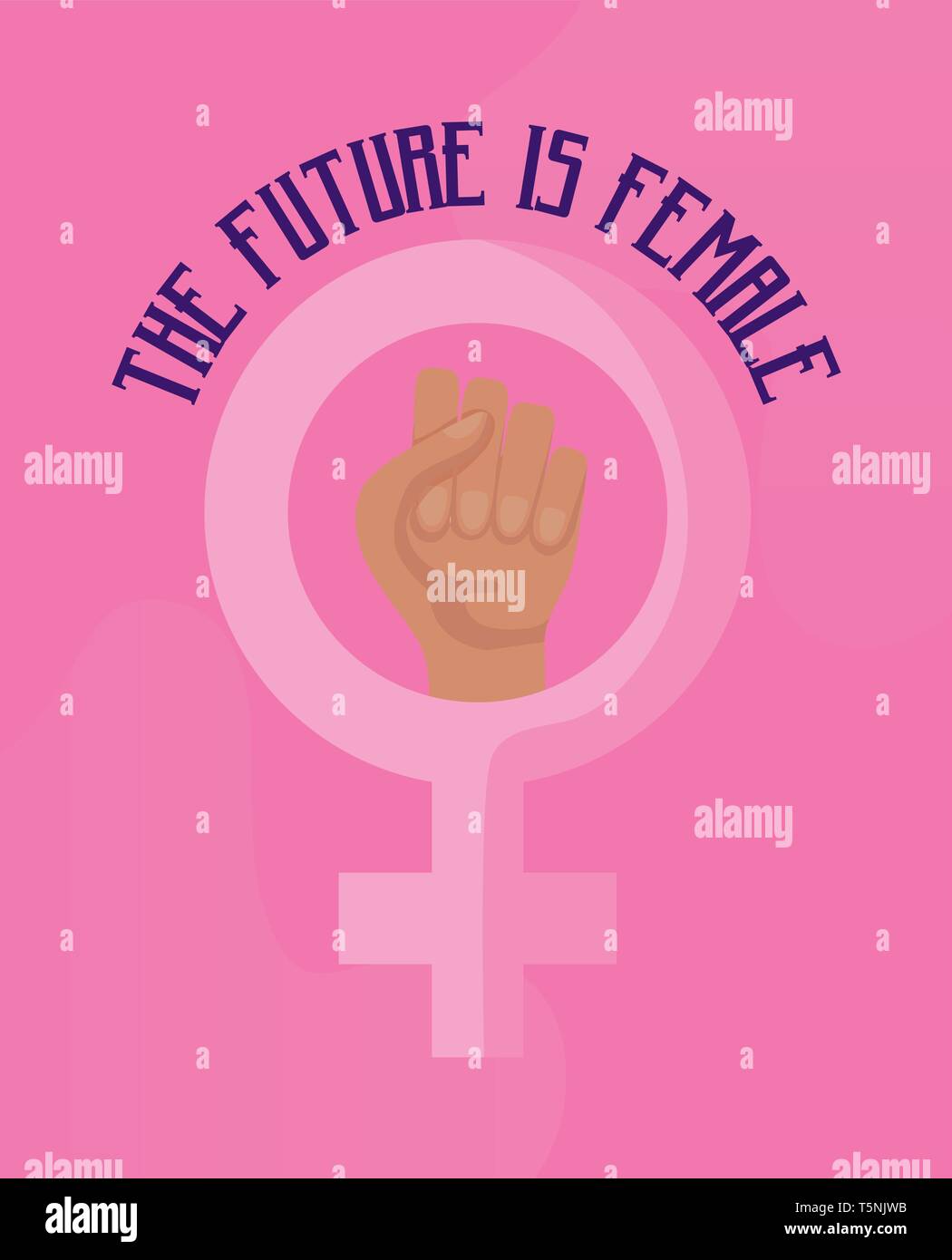 the future is female card with gender female and hand fist vector
