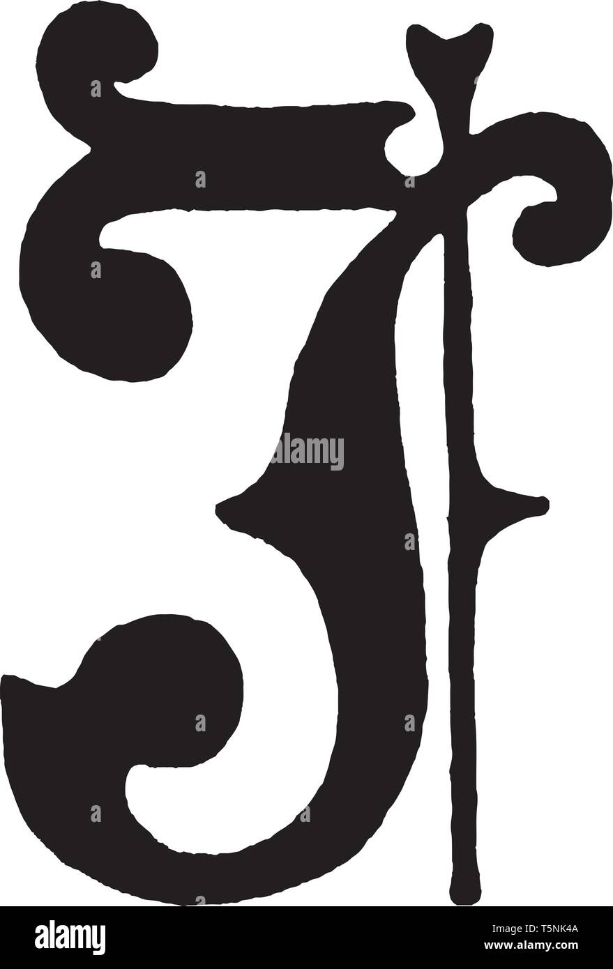 A letter J in medieval lettering, vintage line drawing or engraving illustration Stock Vector