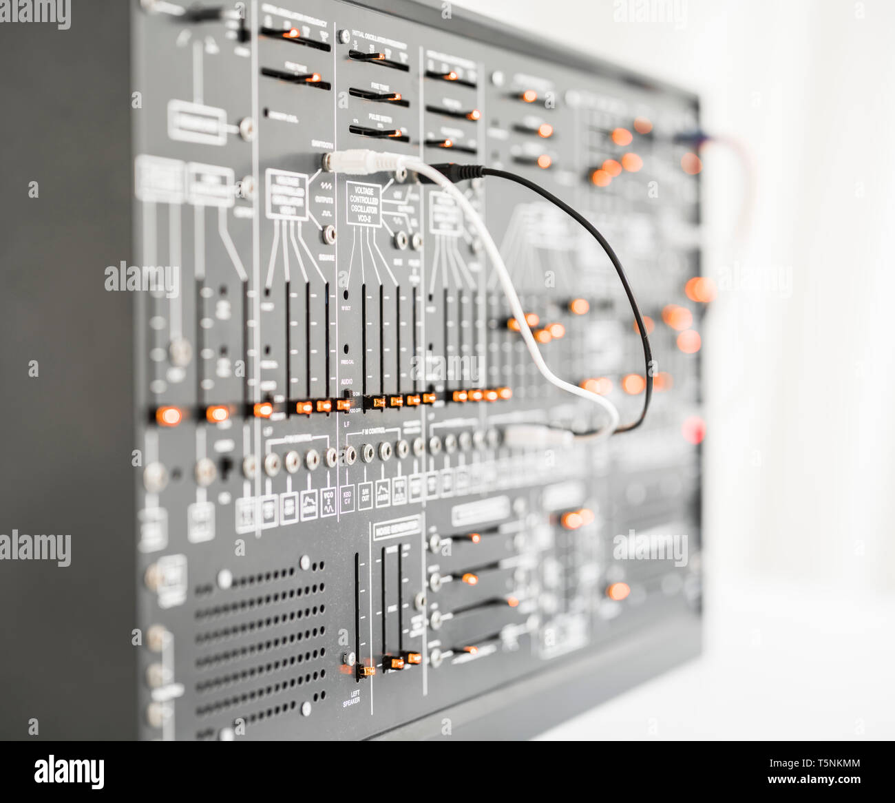 Modern clone of the Arp 2600 synthesizer from 1971 with patch cables, in an analog music recording studio Stock Photo