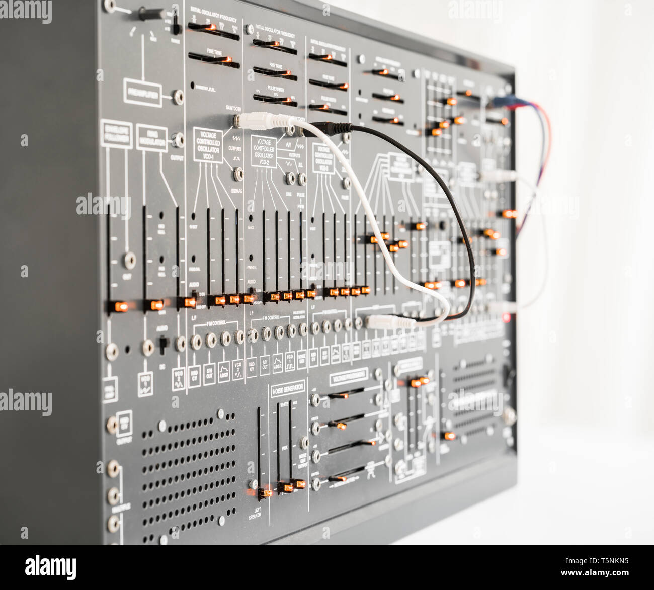 Modern clone of the Arp 2600 synthesizer from 1971 with patch cables