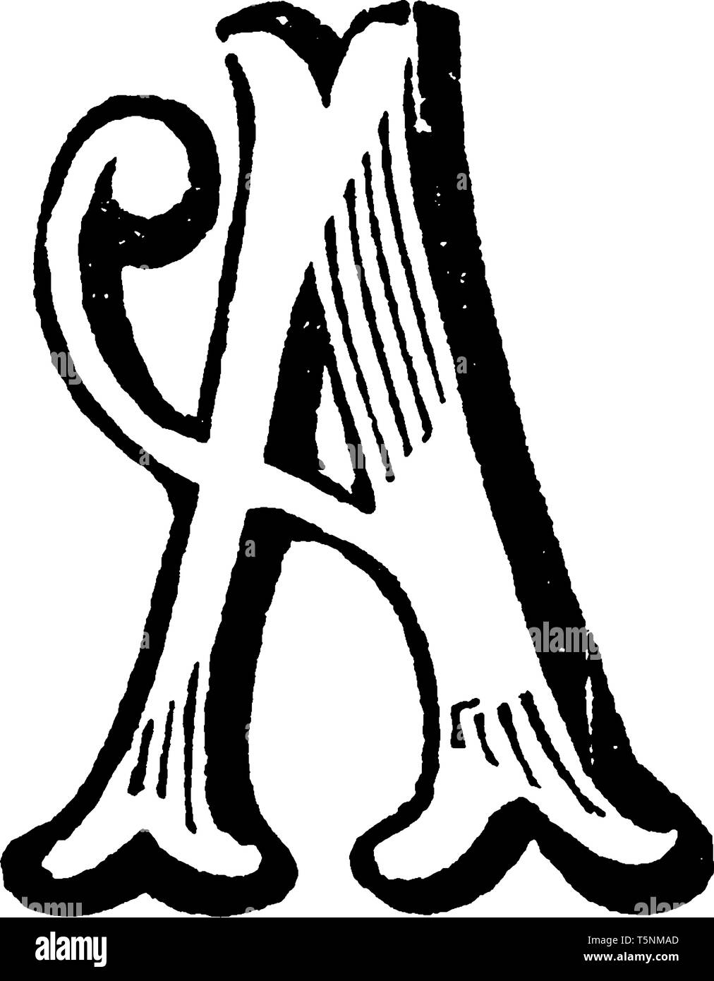 A decorative capital letter A, vintage line drawing or engraving