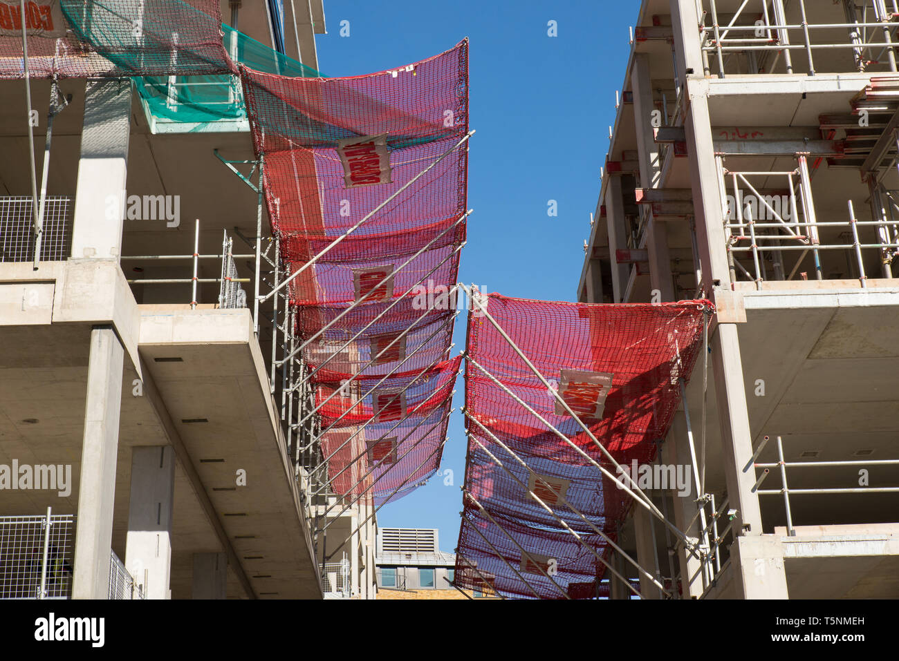 Fall arrest safety nets on a building under construction, London. Stock Photo