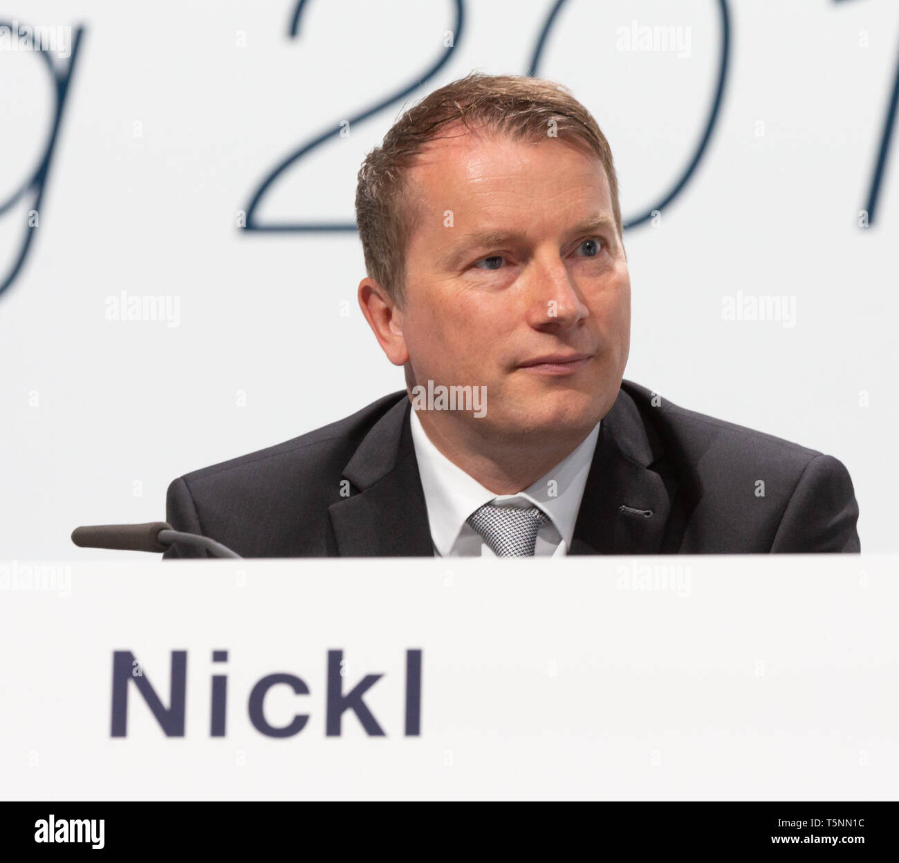 Bonn, Germany, April 26 2019, Bayer AG annual general meeting: CFO Wolfgang Nickl. Stock Photo