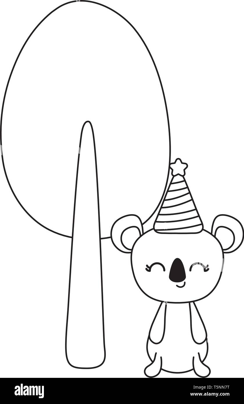 cute koala with hat party and tree plant vector illustration design ...