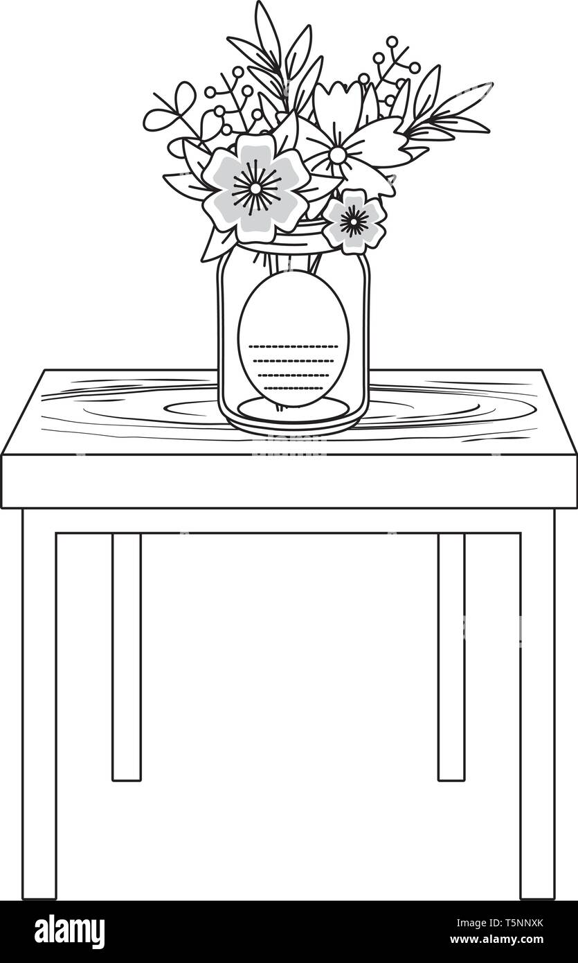 floral nature flowers mason jar plant pot over wooden table cartoon vector  illustration graphic design Stock Vector Image & Art - Alamy
