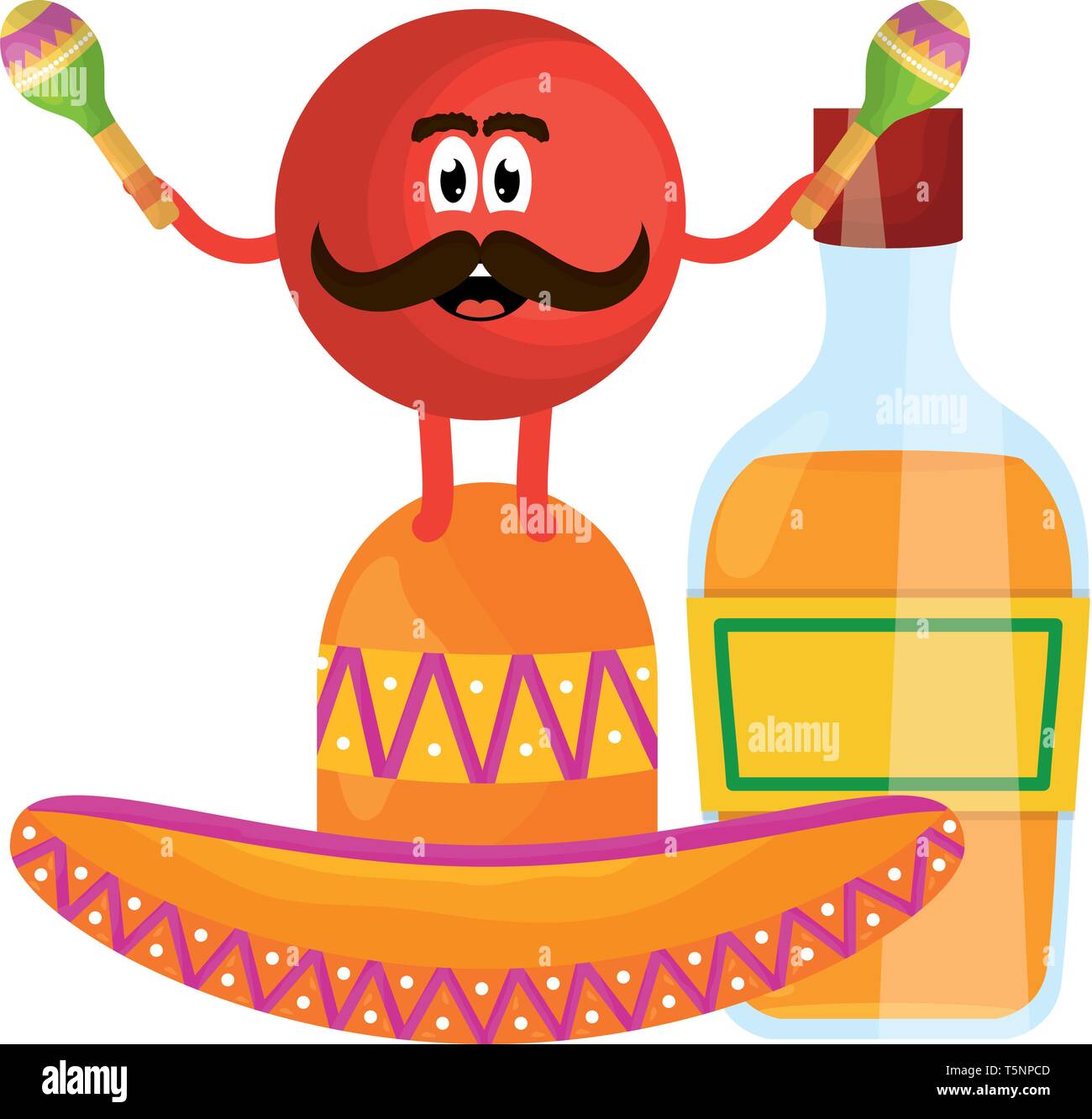 mexican emoji with hat and tequila bottle vector illustration design Stock Vector Image & Art