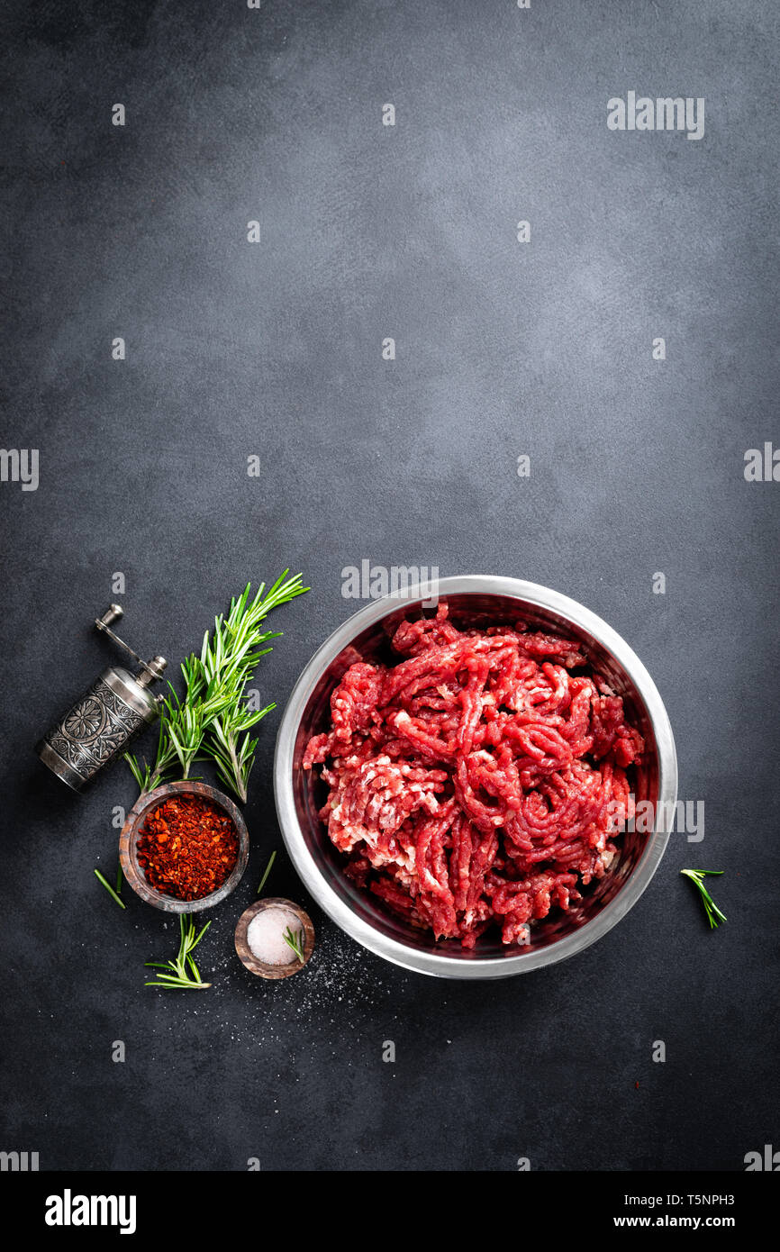 Mince. Ground meat with ingredients for cooking Stock Photo Alamy