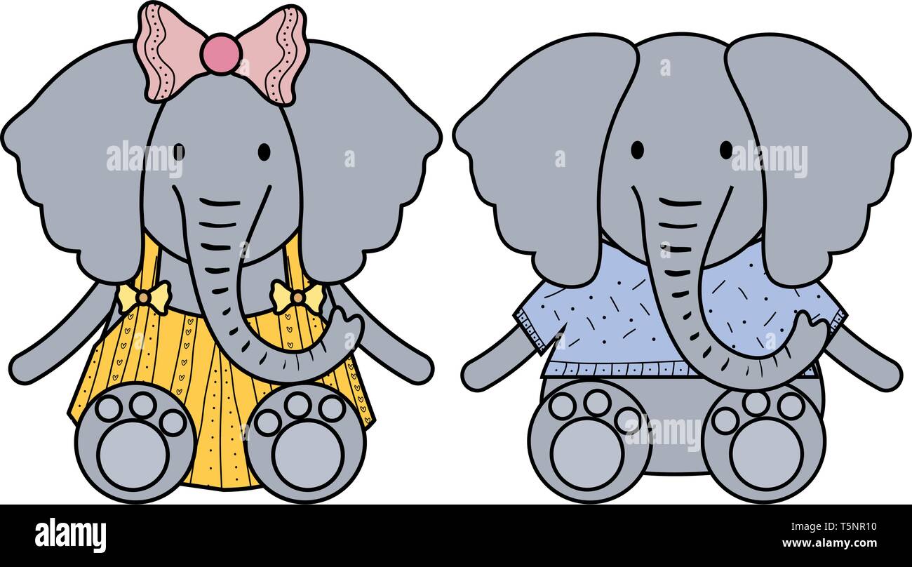 cute elephants couple childish characters vector illustration design ...