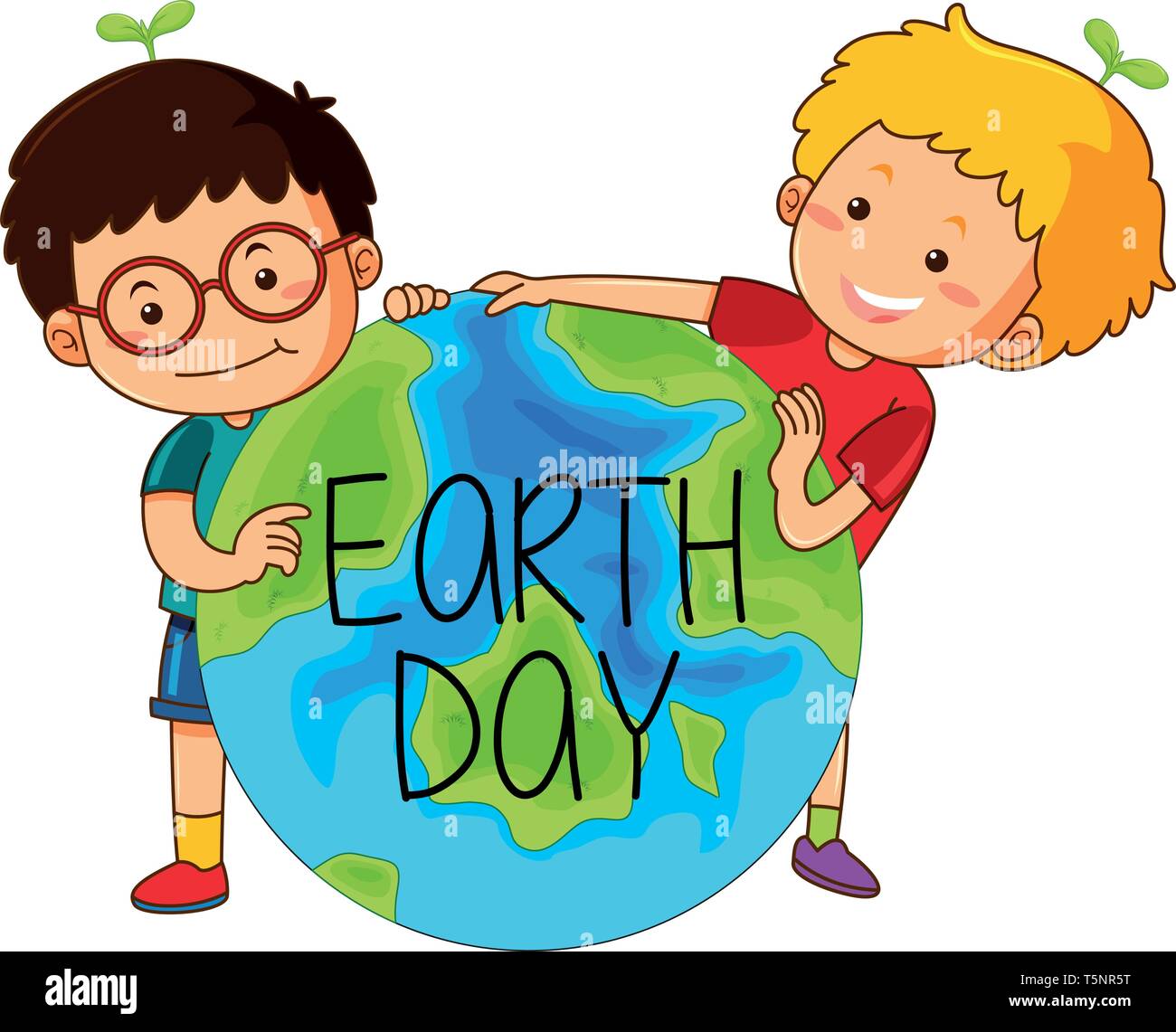 Boys with earth day illustration Stock Vector