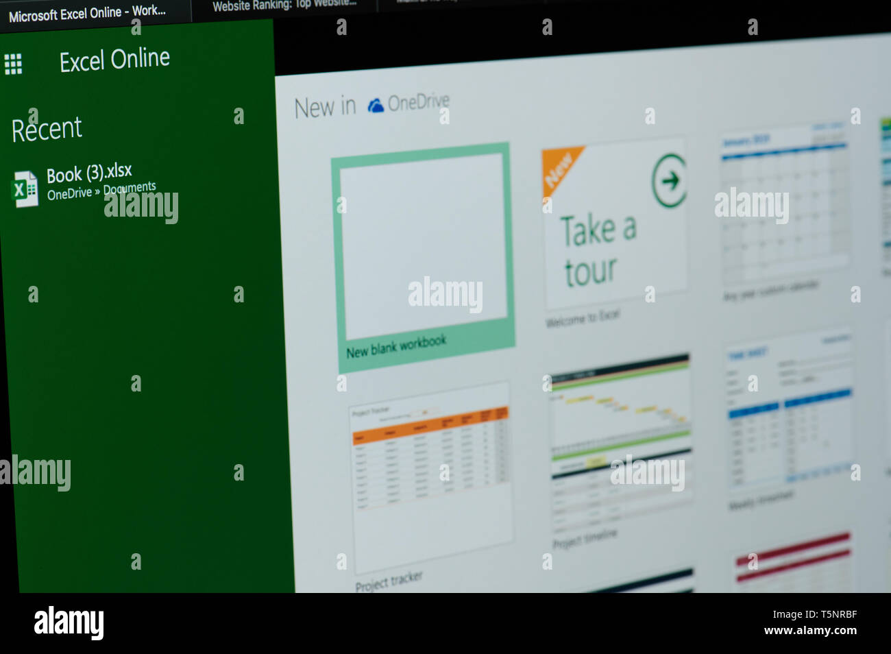 New york, USA - april 22, 2019:Recent files in Microsoft excel online on laptop screen close up Stock Photo