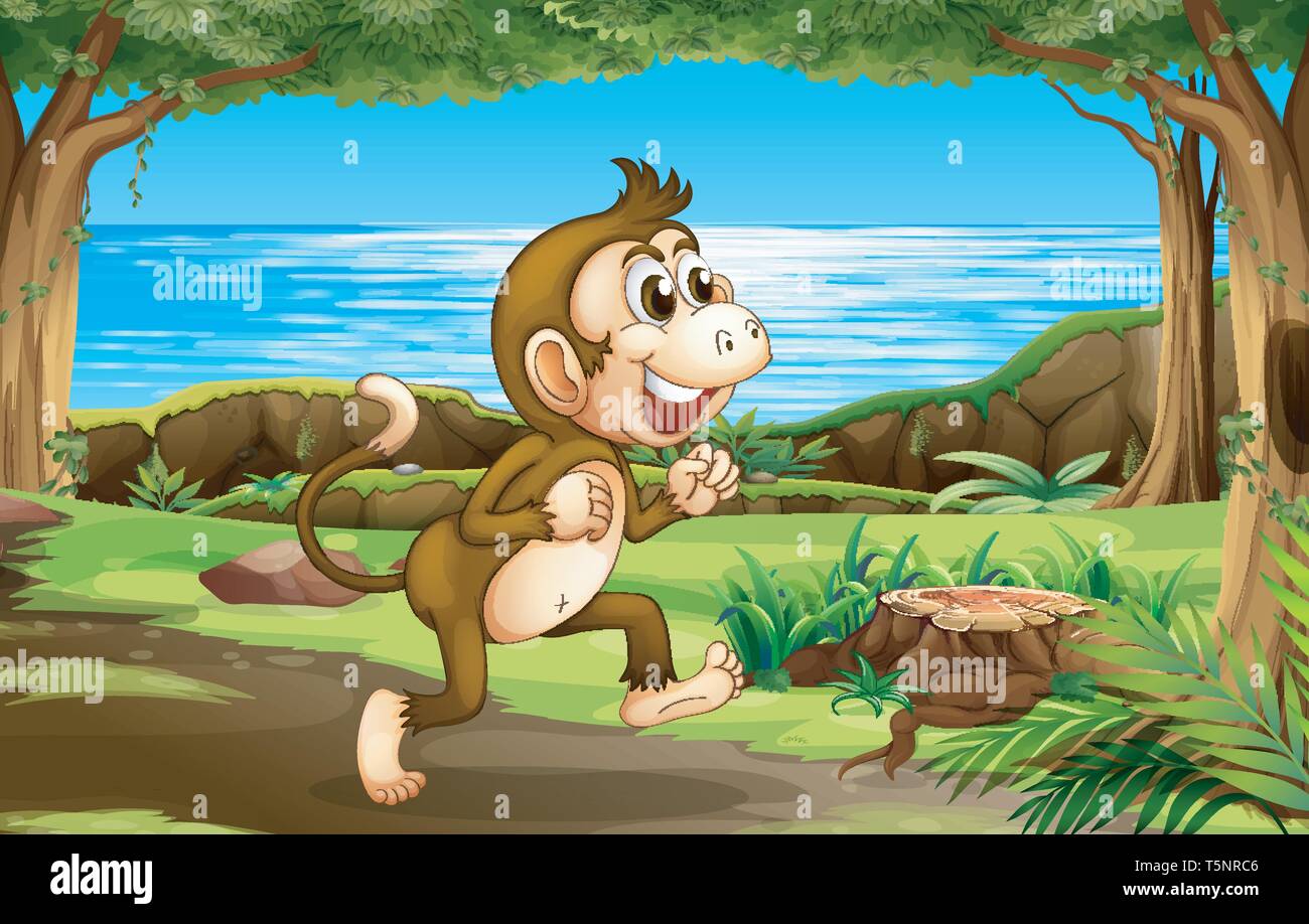 Cartoon happy monkey in forest Stock Vector Images - Page 2 - Alamy