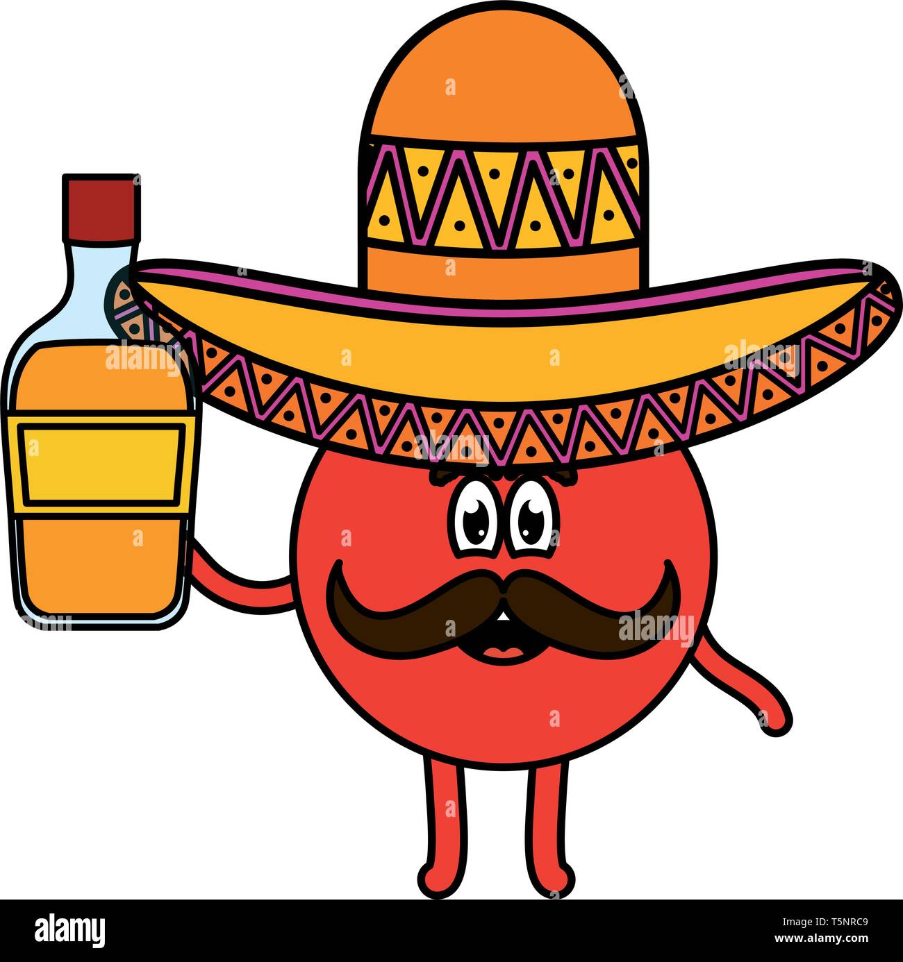 mexican emoji with hat and tequila bottle vector illustration design ...