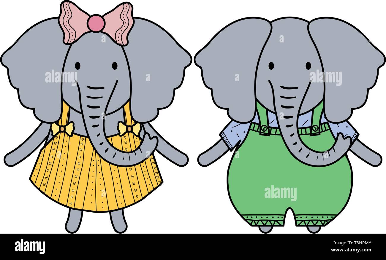 cute elephants couple childish characters vector illustration design ...
