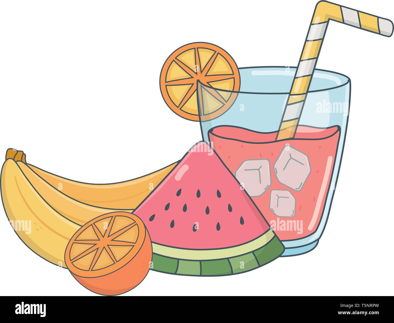 delicious tasty fresh fruits juice glass cartoon vector illustration
