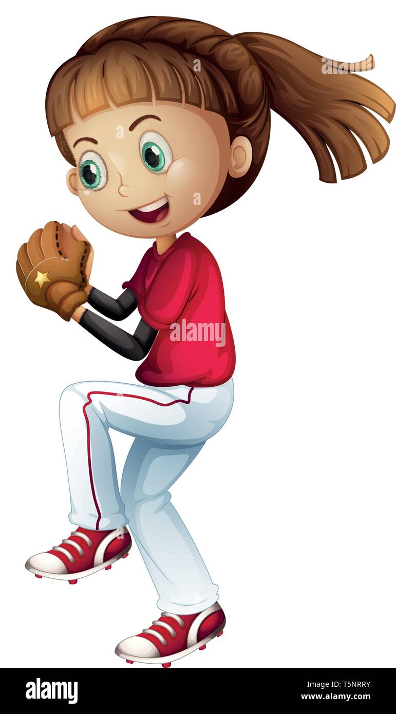 Girl playing baseball about to pitch illustration Stock Vector Image
