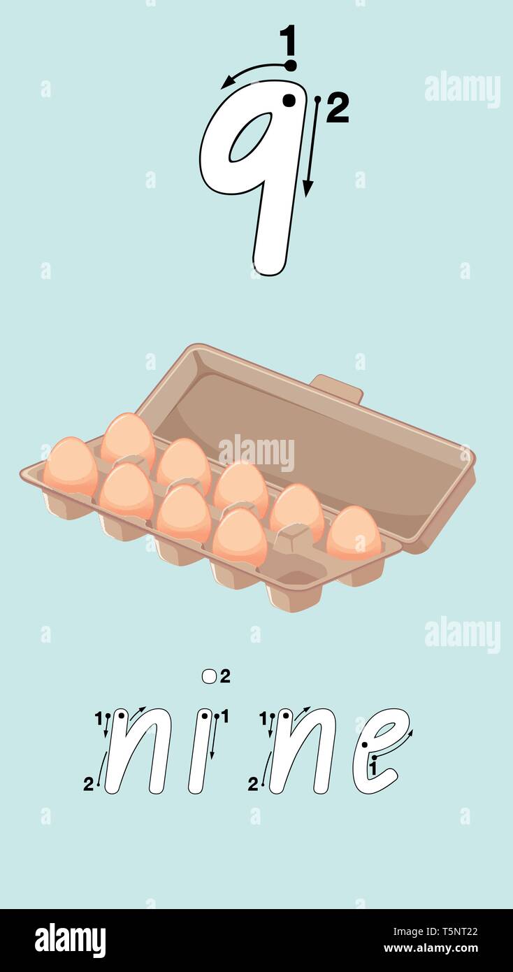 Number nine tracing guide illustration Stock Vector Image & Art - Alamy