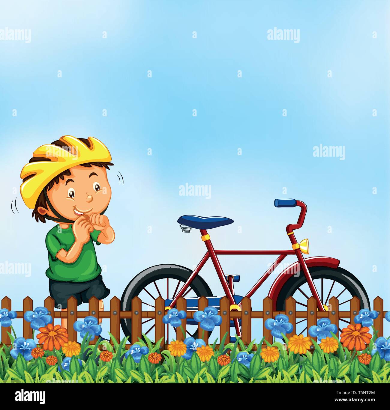 Boy with bike nature scene illustration Stock Vector Image & Art - Alamy
