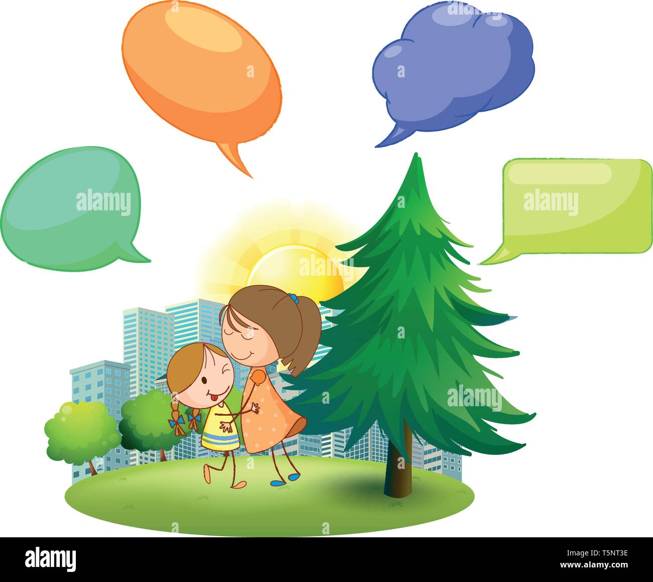 Girls with speech bubbles illustration Stock Vector Image & Art - Alamy