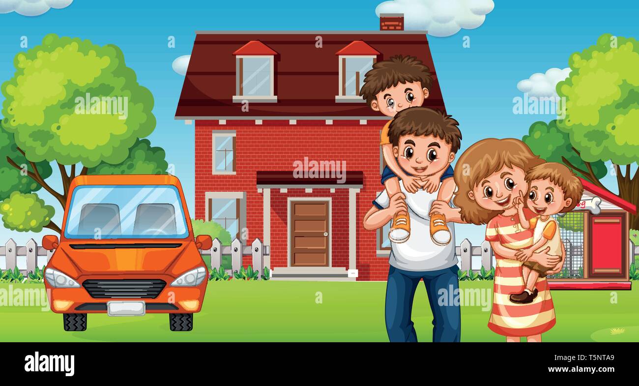 Family infront of home illustration Stock Vector Image & Art - Alamy