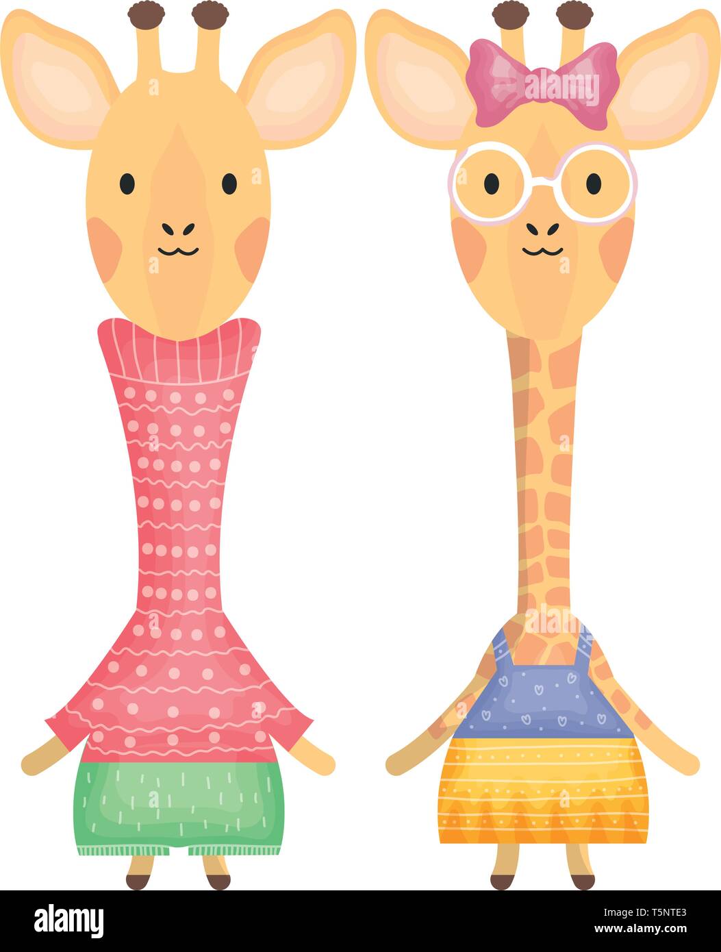 cute giraffes couple childish characters vector illustration design Stock Vector