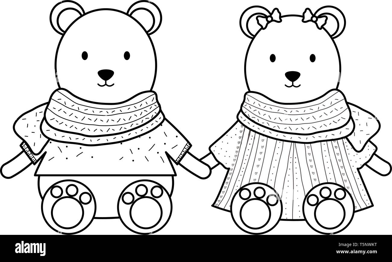 cute polar bears couple childish characters vector illustration design Stock Vector