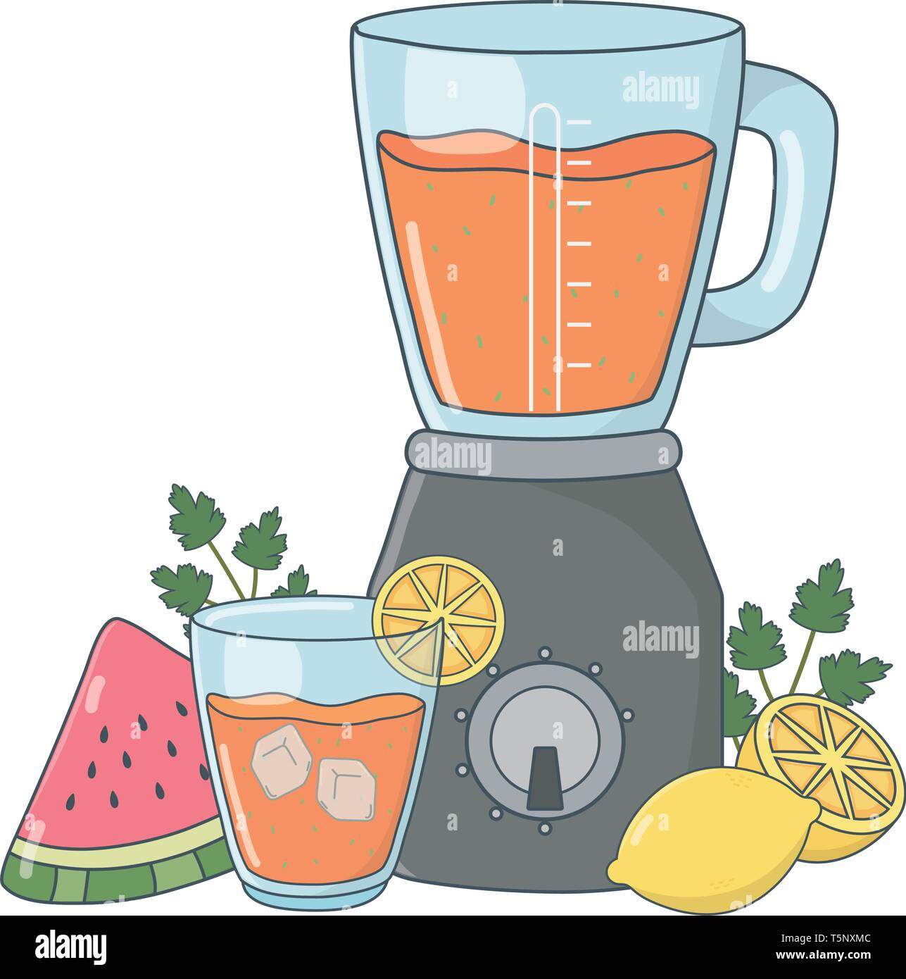 delicious healthy fruits mix smoothie inside blender cartoon vector