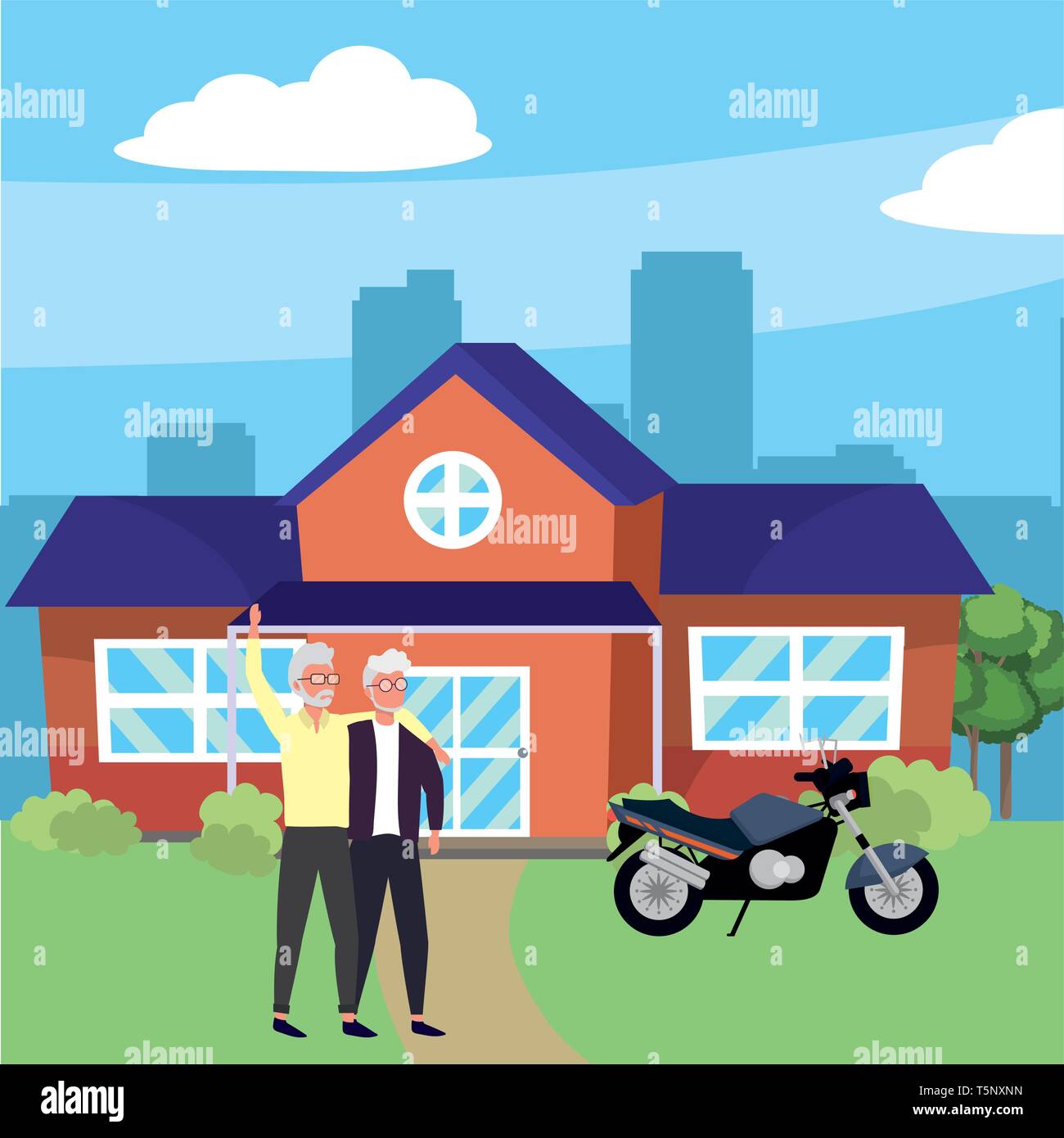 casual happy people men friends in front urban house home cartoon vector  illustration graphic design Stock Vector Image & Art - Alamy