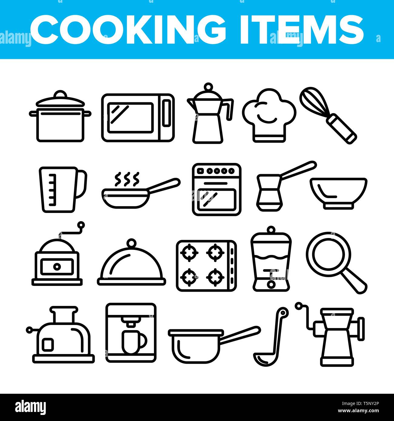 Cooking Items Vector Thin Line Icons Set Stock Vector