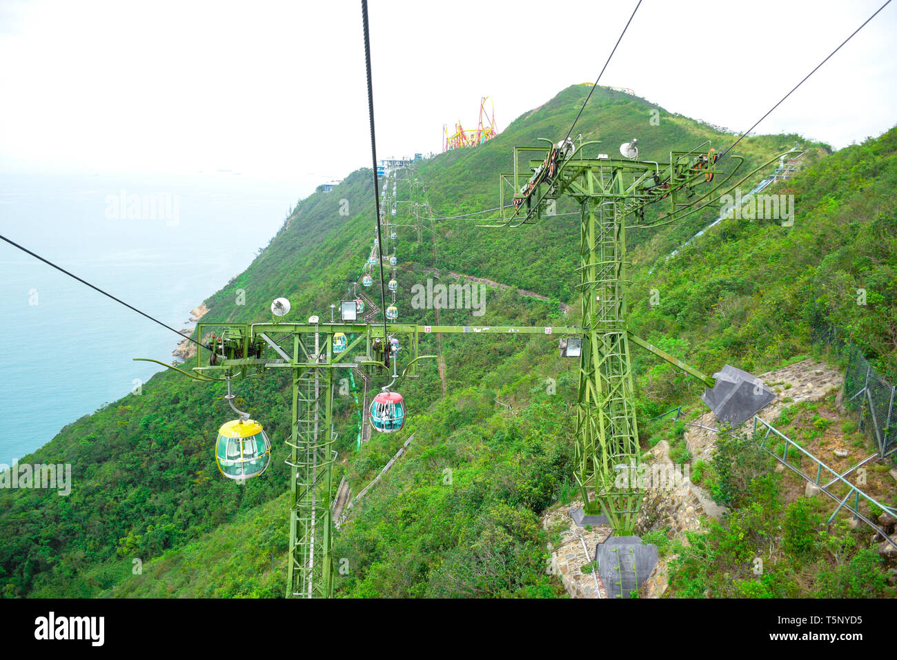 Tourists taking cable cars back and forth between The Waterfront and ...