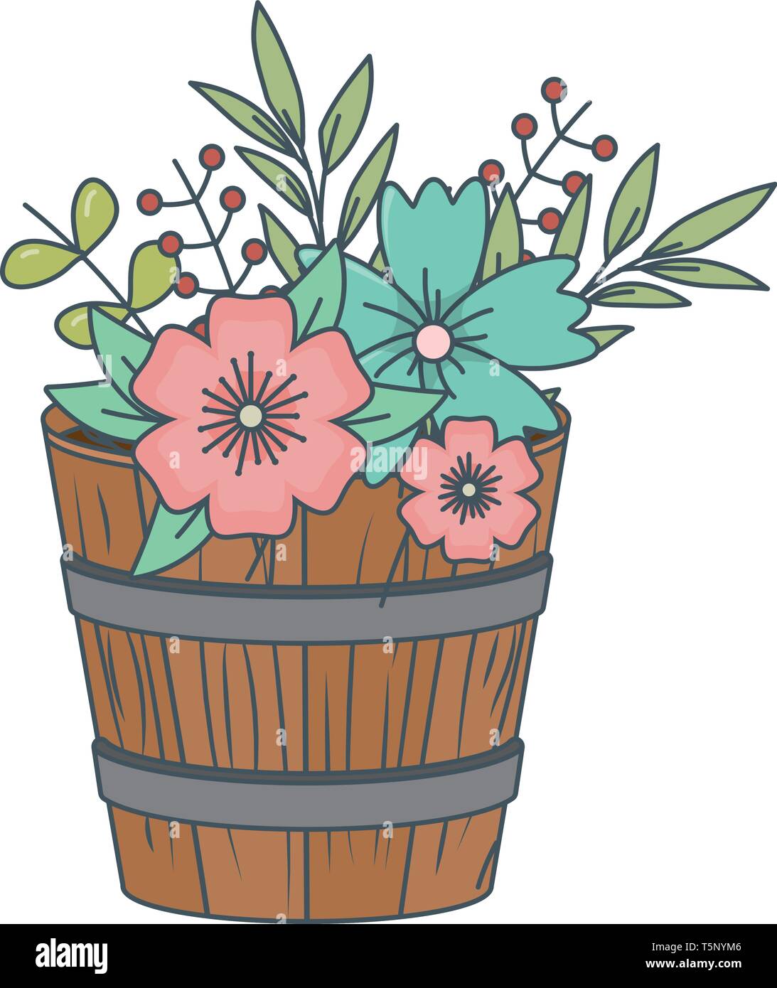 floral nature flowers inside wooden plant pot cartoon vector illustration  graphic design Stock Vector Image & Art - Alamy
