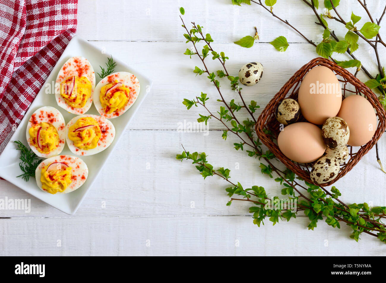 Deviled eggs. Delicious appetizer. Boiled eggs stuffed with yolk