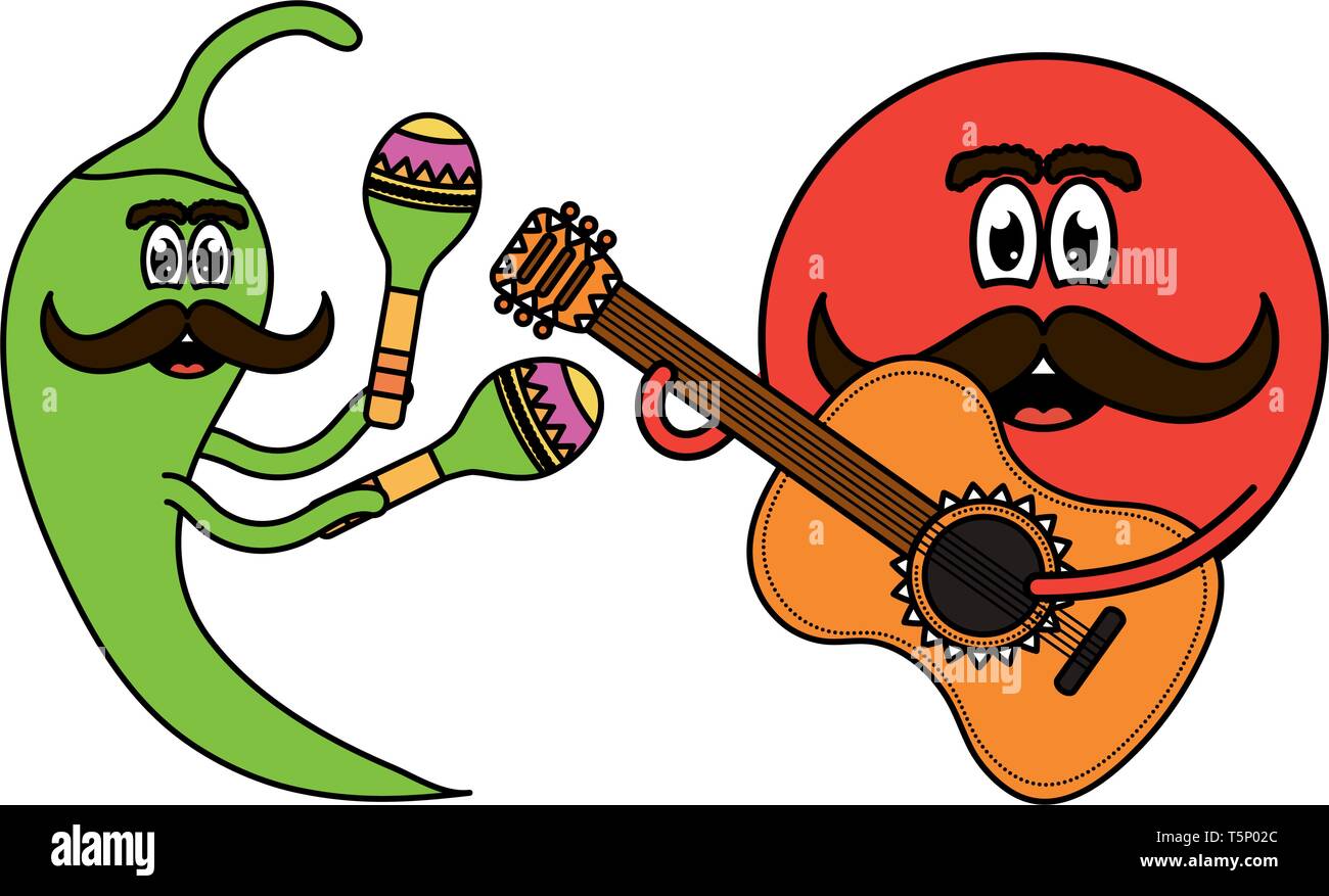 mexican emoji character with guitar and chilli pepper vector ...