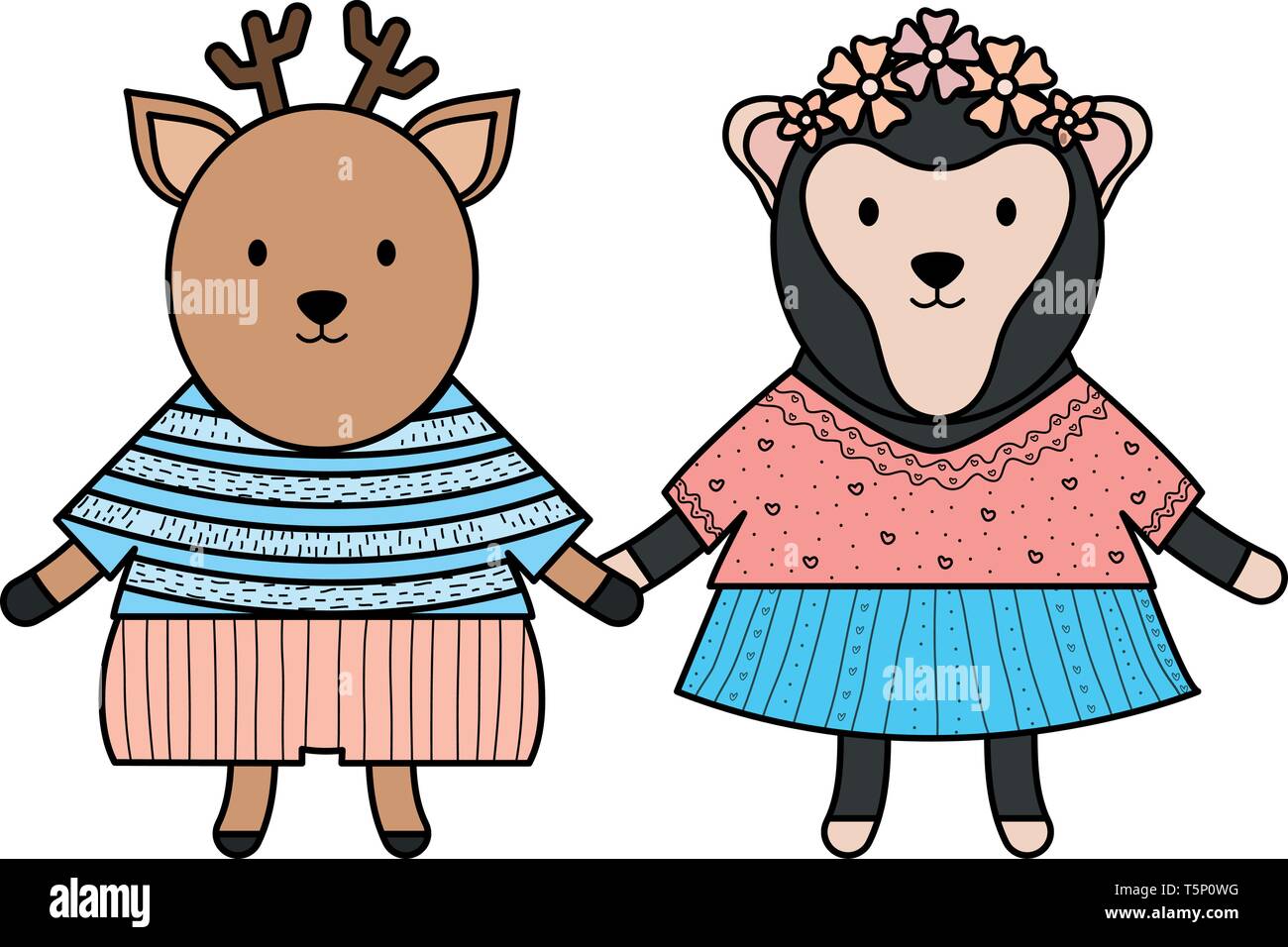 cute female monkey with reindeer vector illustration design Stock ...
