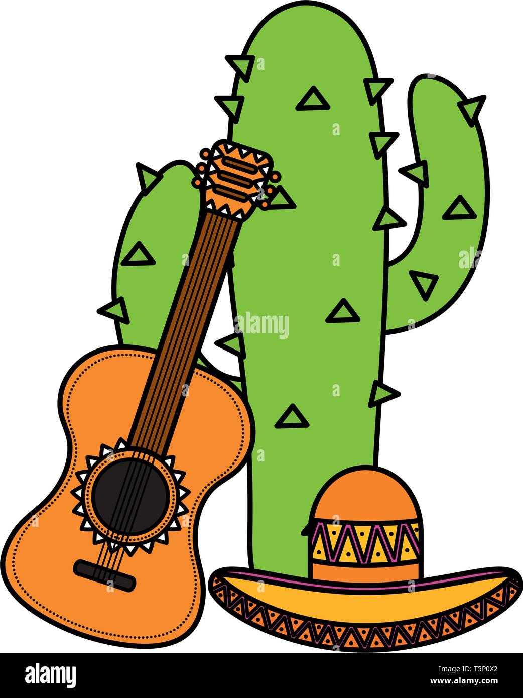 cactus plant with mexican hat and guitar vector illustration design ...