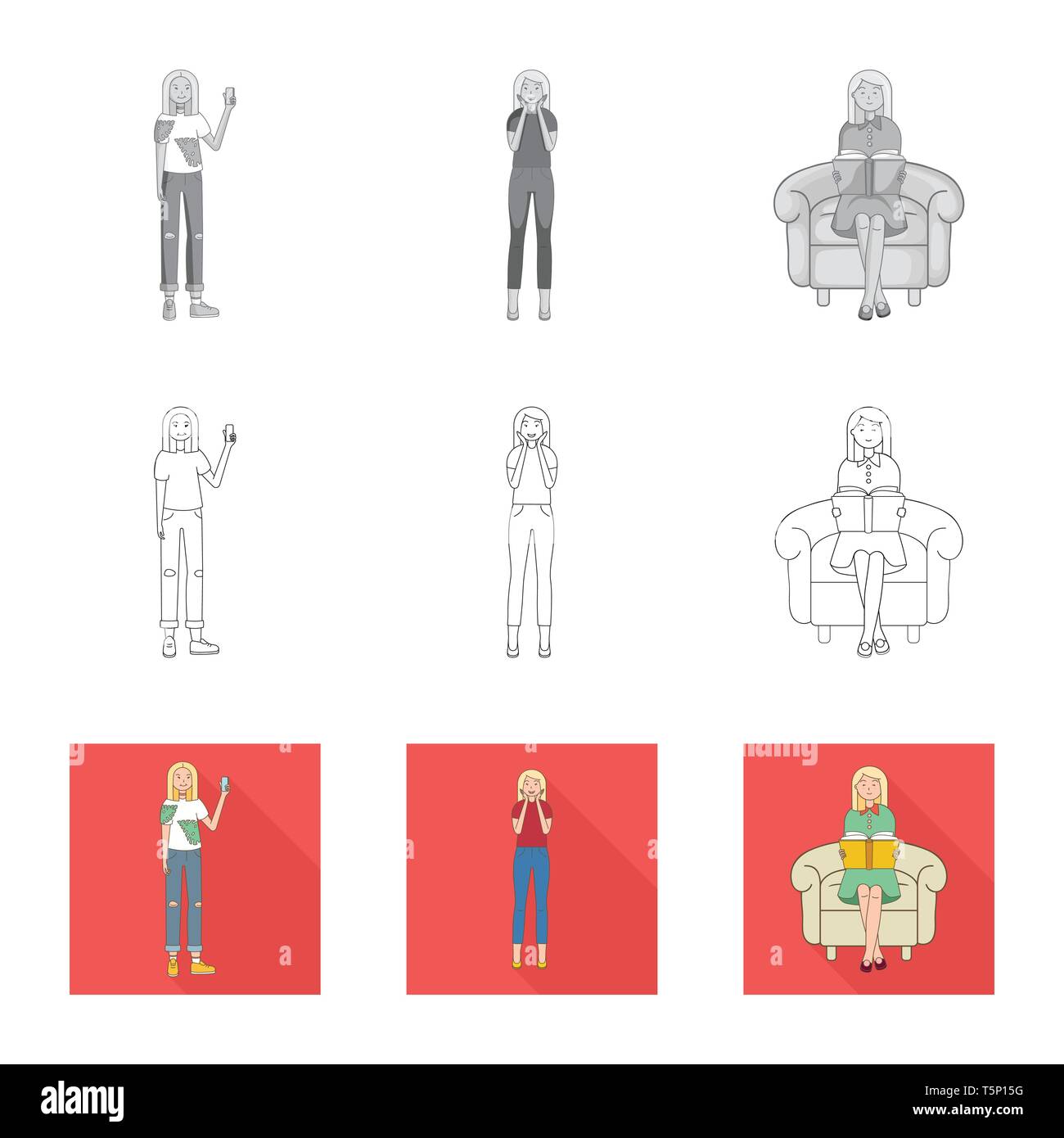 Vector design of posture and mood sign. Set of posture and female ...
