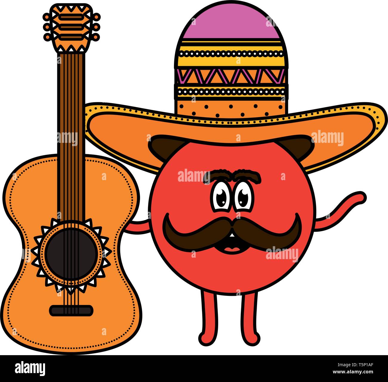 mexican emoji character with guitar vector illustration design Stock ...