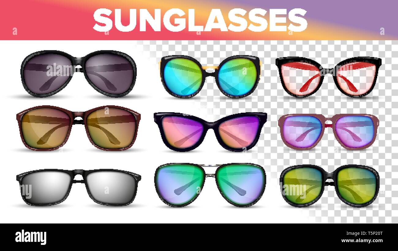 Sunglasses Various Styles And Types 3D Vector Set Stock Vector
