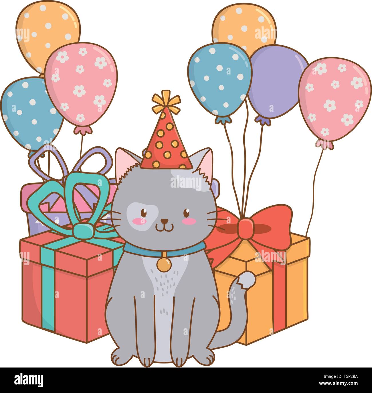 cute pet little animal kitty cat birthday party concept cartoon vector
