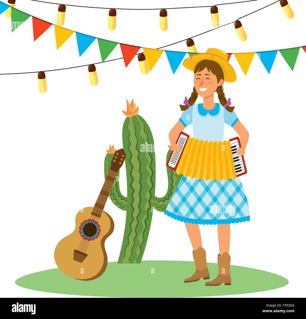 Festa Junina Brazil Party Festival June Celebration Woman With Traditional Elements Cartoon