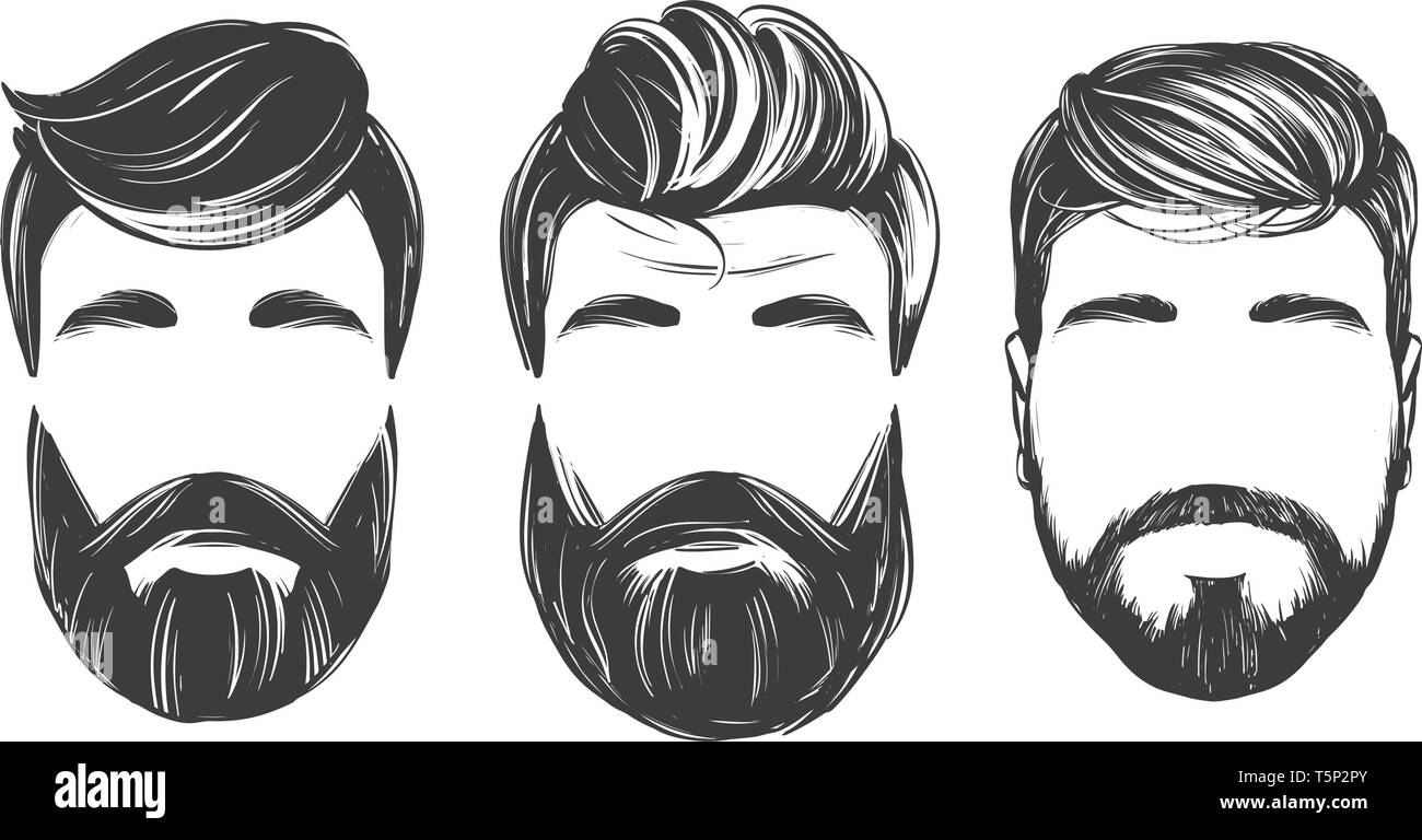 Bearded man in profile, barbershop, hairstyle, haircut, set hand drawn  vector illustration realistic sketch Stock Vector Image & Art - Alamy
